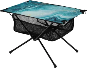 Bolaz Outdoor Folding Portable Picnic Camping Table-Abstract Blue Marble,Storage Mesh for Camping Gear Accessories, Hiking, Mountaineering, Outdoor Travel
