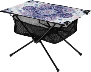 Bolaz Outdoor Folding Portable Picnic Camping Table-Blue Mandala Flower Tribal Henna3,Storage Mesh for Camping Gear Accessories, Hiking, Mountaineering, Outdoor Travel