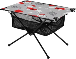 Bolaz Outdoor Folding Portable Picnic Camping Table-Christmas Funny Dog,Storage Mesh for Camping Gear Accessories, Hiking, Mountaineering, Outdoor Travel