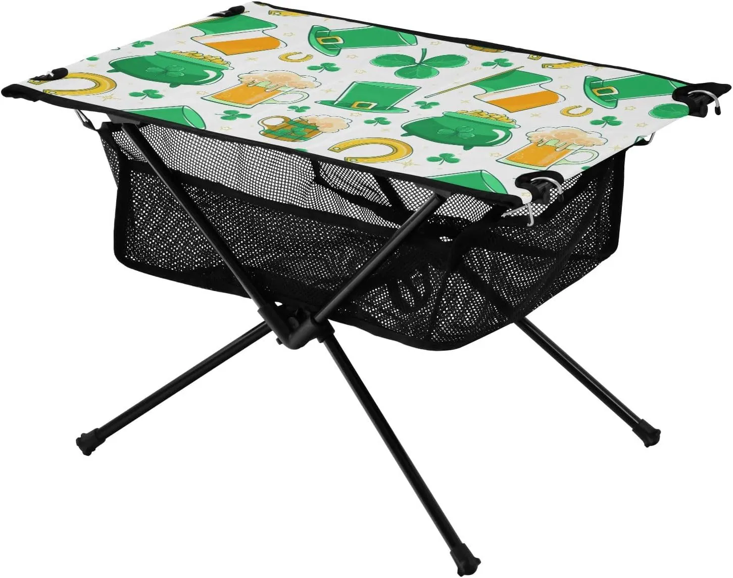 Bolaz Outdoor Folding Portable Picnic Camping Table-St. Patrick's Day Beer Print,Storage Mesh for Camping Gear Accessories, Hiking, Mountaineering, Outdoor Travel