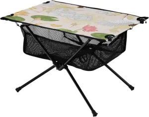 Bolaz Outdoor Folding Portable Picnic Camping Table-Summe Crane Vintage Pattern,Storage Mesh for Camping Gear Accessories, Hiking, Mountaineering, Outdoor Travel