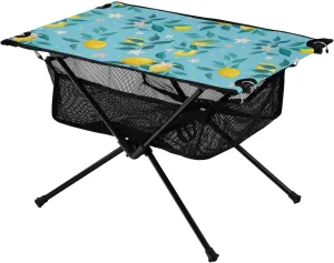 Bolaz Outdoor Folding Portable Picnic Camping Table-Tropical Lemons and Leaves on Blue Background,Storage Mesh for Camping Gear Accessories, Hiking, Mountaineering, Outdoor Travel