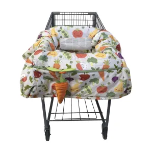 Boppy Shopping Cart Cover, Farmer’s Market Veggies, Cart Cover for Babies with Soft 360-Degree Coverage, Safety Harness, and SlideLine Toy Tether with Plush Carrot Included, 6mo 