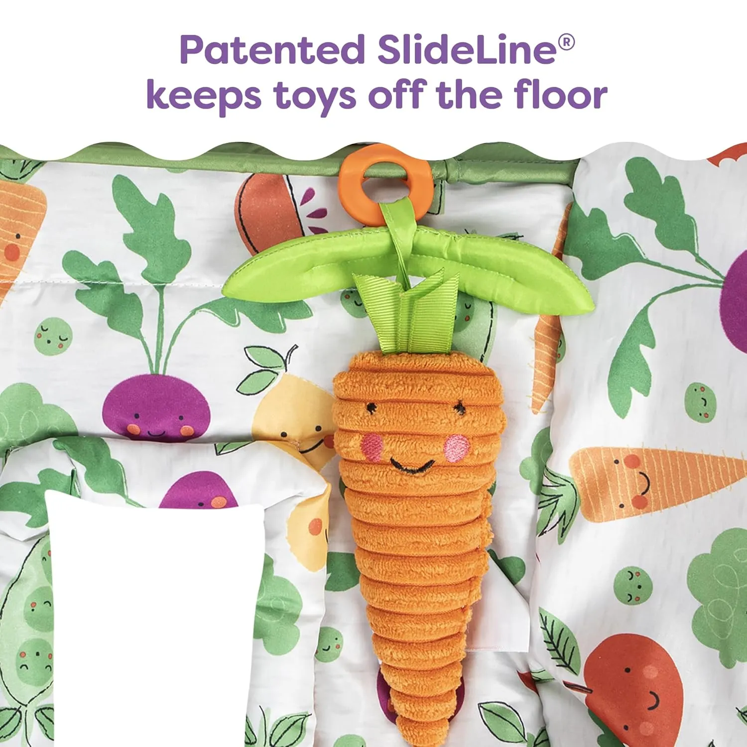 Boppy Shopping Cart Cover, Farmer’s Market Veggies, Cart Cover for Babies with Soft 360-Degree Coverage, Safety Harness, and SlideLine Toy Tether with Plush Carrot Included, 6mo 