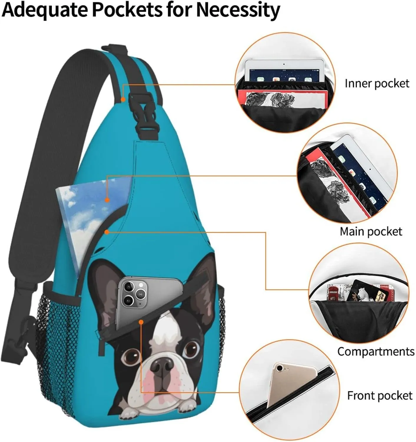 Boston Terrier Dog Hiking Daypacks Cross-body Sling Backpack for Men Women Outdoor Cycling Hiking Travel