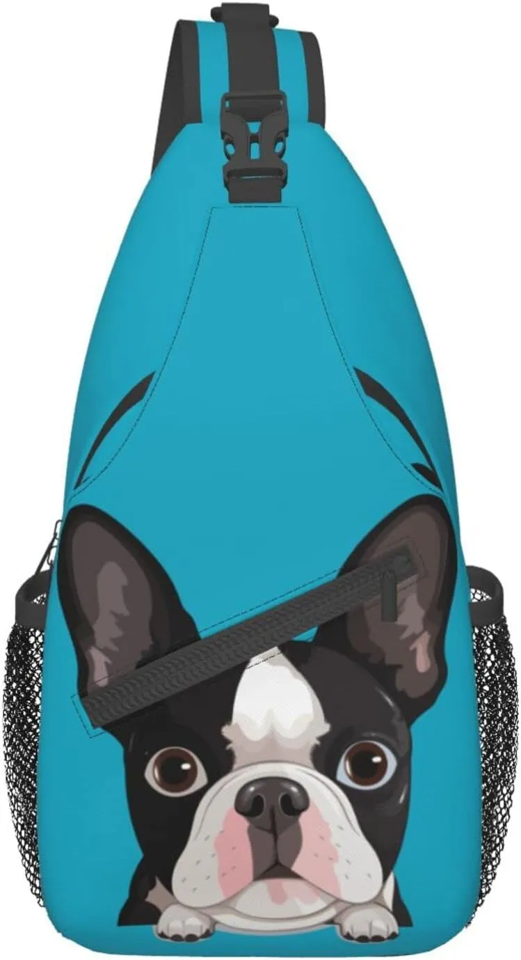 Boston Terrier Dog Hiking Daypacks Cross-body Sling Backpack for Men Women Outdoor Cycling Hiking Travel
