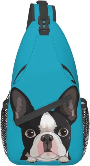 Boston Terrier Dog Hiking Daypacks Cross-body Sling Backpack for Men Women Outdoor Cycling Hiking Travel