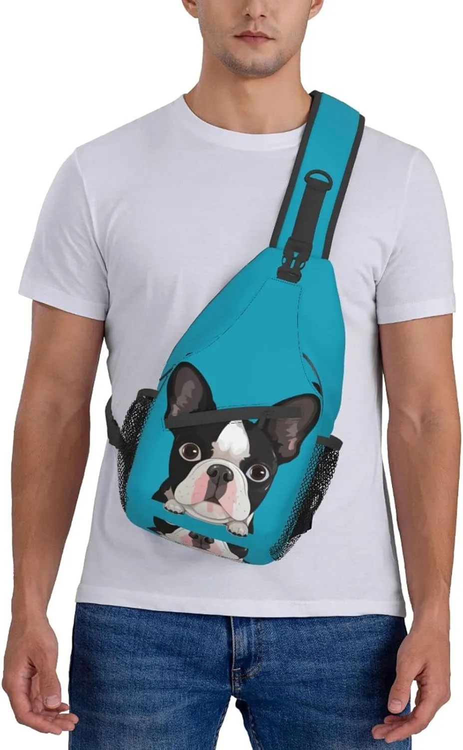 Boston Terrier Dog Hiking Daypacks Cross-body Sling Backpack for Men Women Outdoor Cycling Hiking Travel