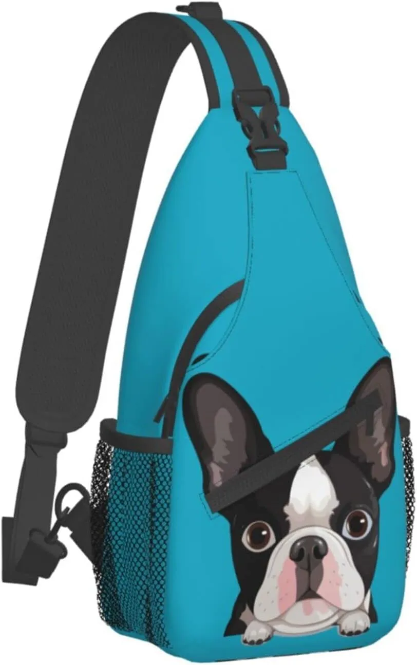 Boston Terrier Dog Hiking Daypacks Cross-body Sling Backpack for Men Women Outdoor Cycling Hiking Travel