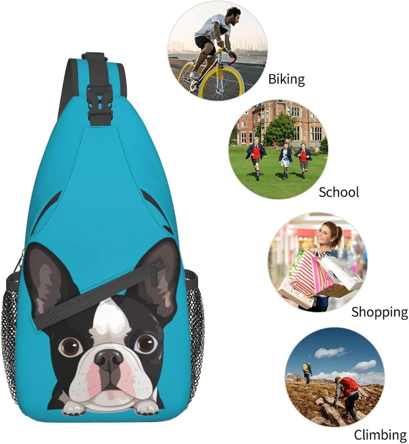 Boston Terrier Dog Hiking Daypacks Cross-body Sling Backpack for Men Women Outdoor Cycling Hiking Travel