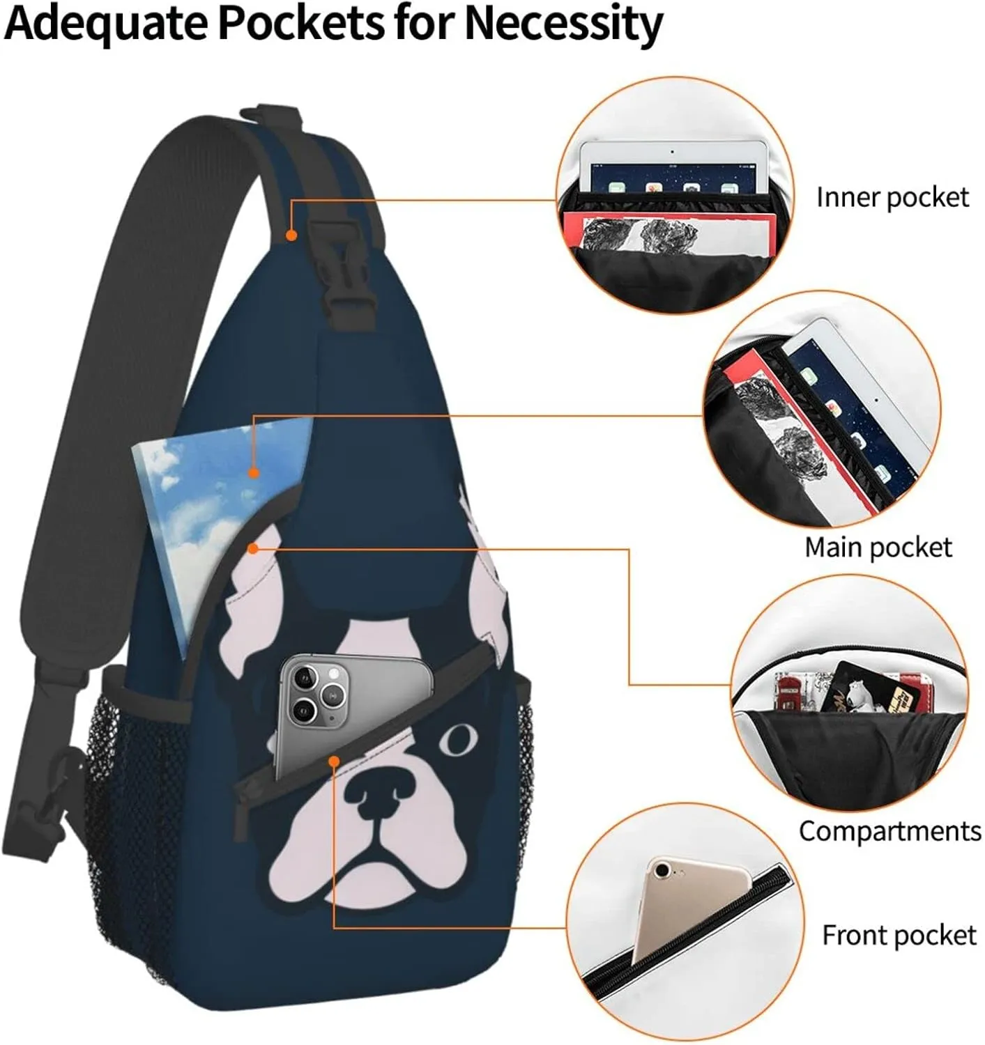 Boston Terrier Hiking Daypacks Cross-body Sling Backpack for Men Women Outdoor Cycling Hiking Travel