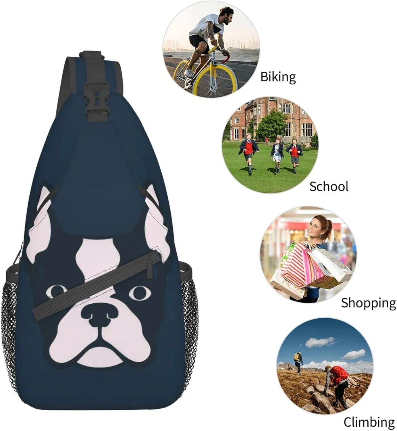 Boston Terrier Hiking Daypacks Cross-body Sling Backpack for Men Women Outdoor Cycling Hiking Travel