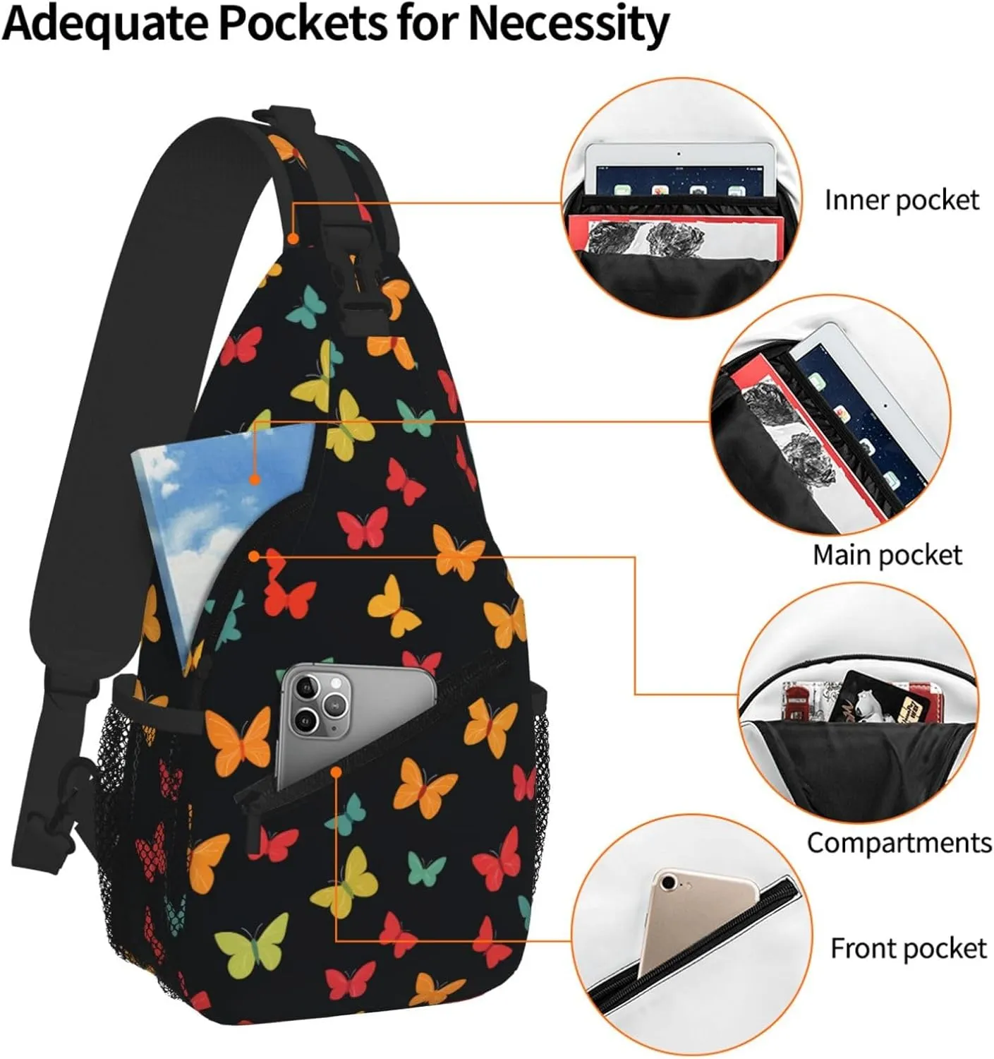 Butterflies Sling Bag Crossbody Backpack Shoulder Daypack Multipurpose Cross Body Chest Bag for Men Women Travel Hiking Sports Gym