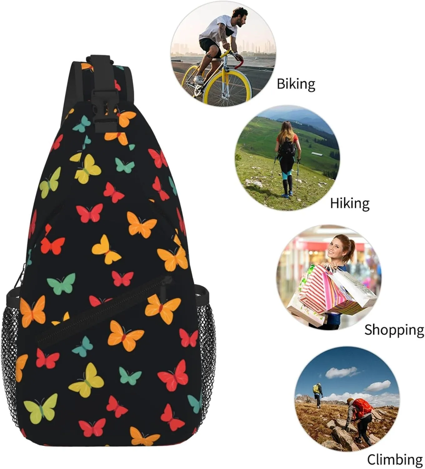 Butterflies Sling Bag Crossbody Backpack Shoulder Daypack Multipurpose Cross Body Chest Bag for Men Women Travel Hiking Sports Gym