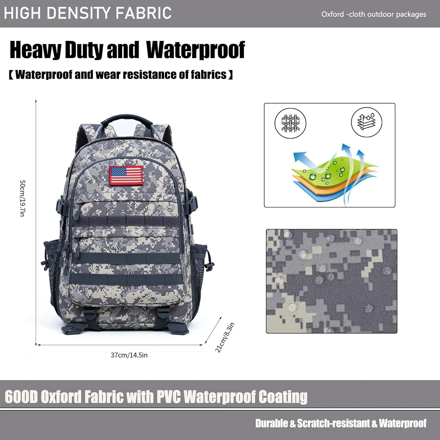 Camo Backpack 40L Military Elementary Middle School Boys Backpack Molle with USB Charging Port & Flag Patch