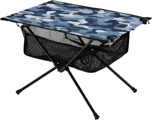 Camouflage Blue Portable Folding Camping Table, Compact Lightweight Beach Table with Carrying Bag for Outdoor Picnics, BBQs, Camp