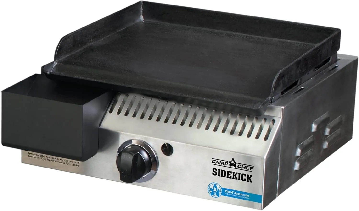 Camp Chef Sidekick Grill Accessory, Flat Top Griddle included, 14" cooking system compatible, Stainless/Black