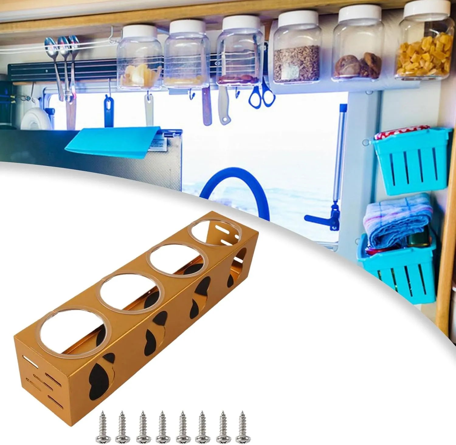 Camp RV Spice Shelf Organizer, Camping RV Trailer Kitchen Seasoning,