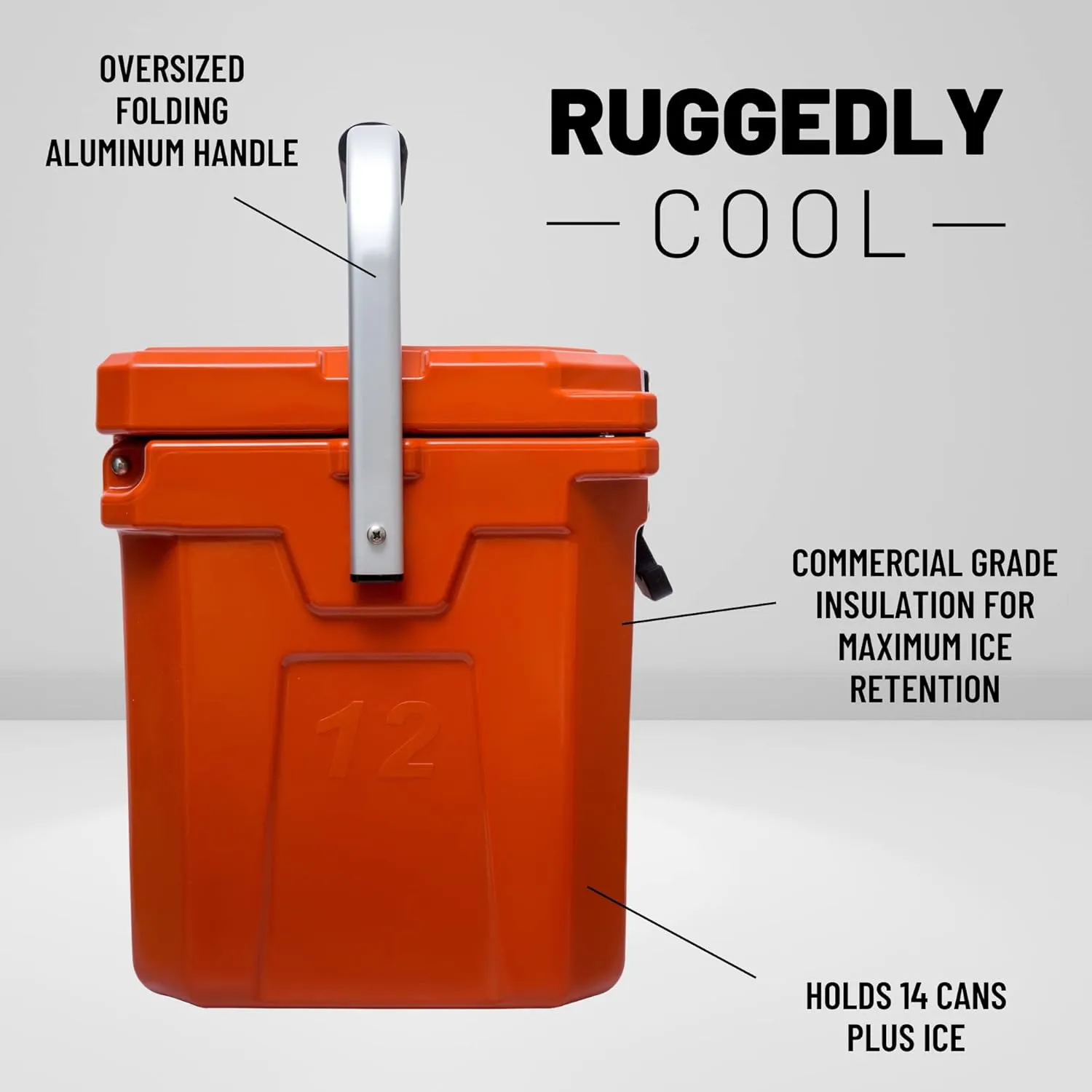 CAMP-ZERO 12L-12.6 Quart Portable Hard Cooler Ice Chest, Perfect for Drinks, Lunch, Beach, Picnics, Boating, Camping and Travel with 2 Molded-in Cup Holders and Folding Aluminum Handle