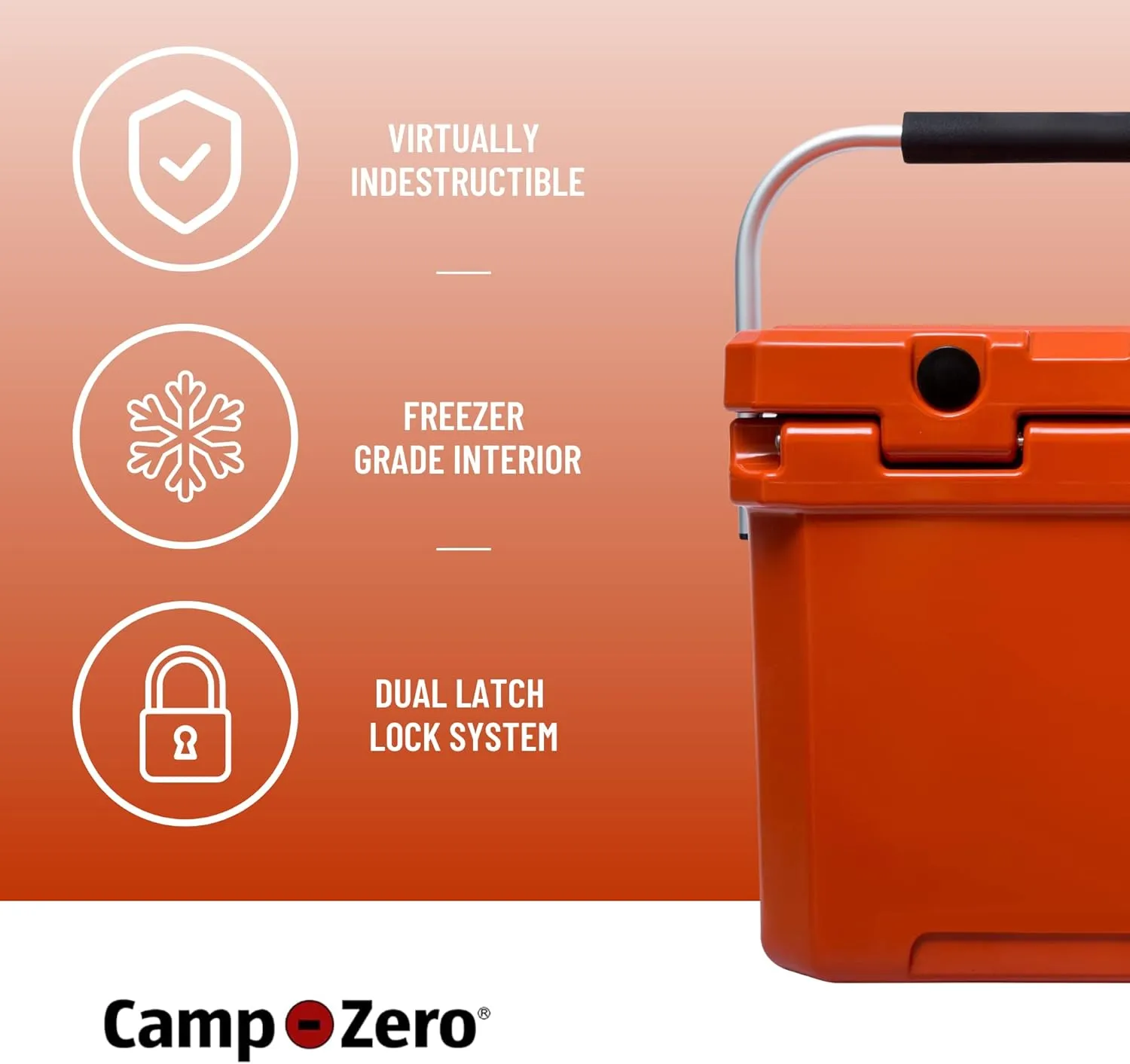CAMP-ZERO 12L-12.6 Quart Portable Hard Cooler Ice Chest, Perfect for Drinks, Lunch, Beach, Picnics, Boating, Camping and Travel with 2 Molded-in Cup Holders and Folding Aluminum Handle