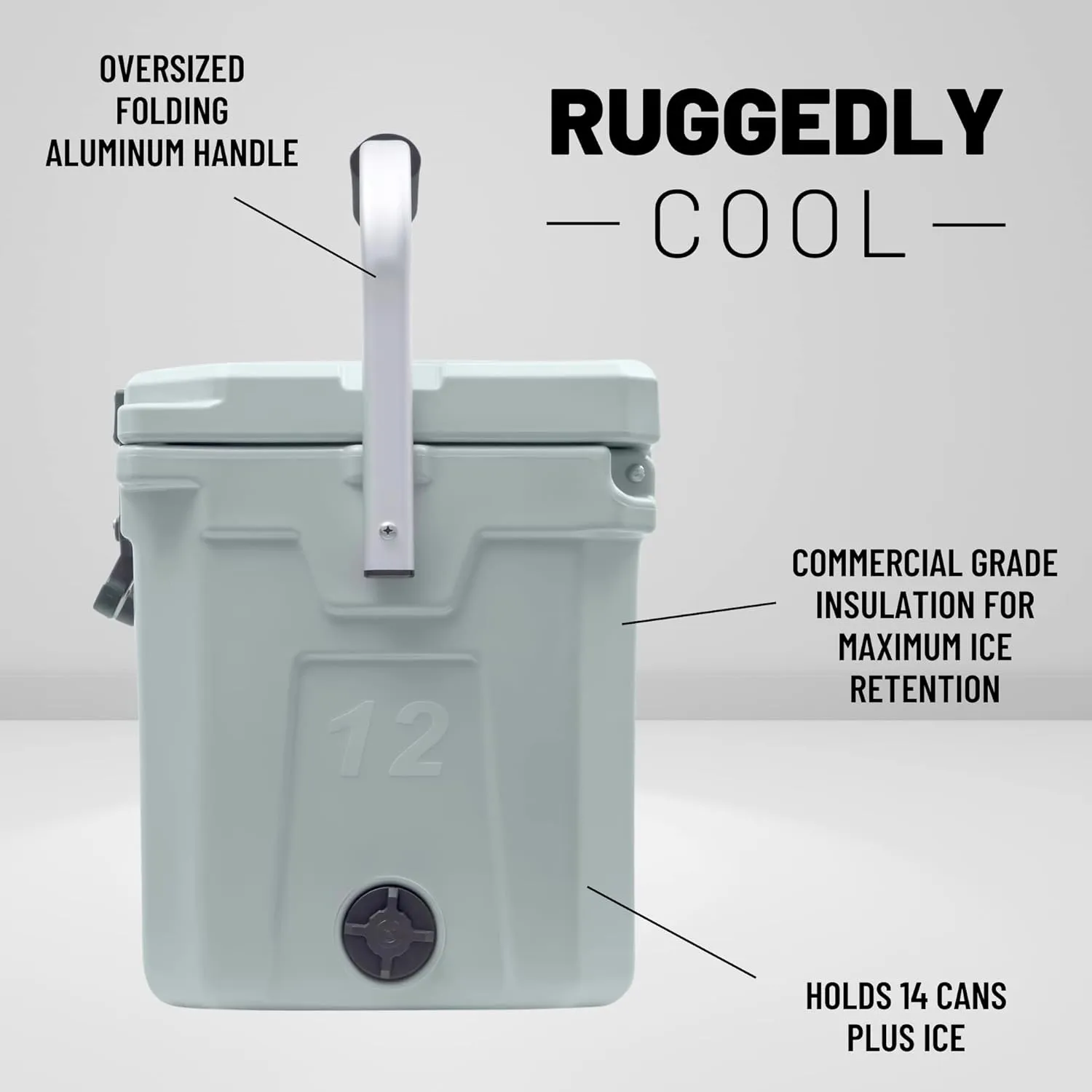 CAMP-ZERO 12L-12.6 Quart Portable Hard Cooler Ice Chest, Perfect for Drinks, Lunch, Beach, Picnics, Boating, Camping and Travel with 2 Molded-in Cup Holders and Folding Aluminum Handle