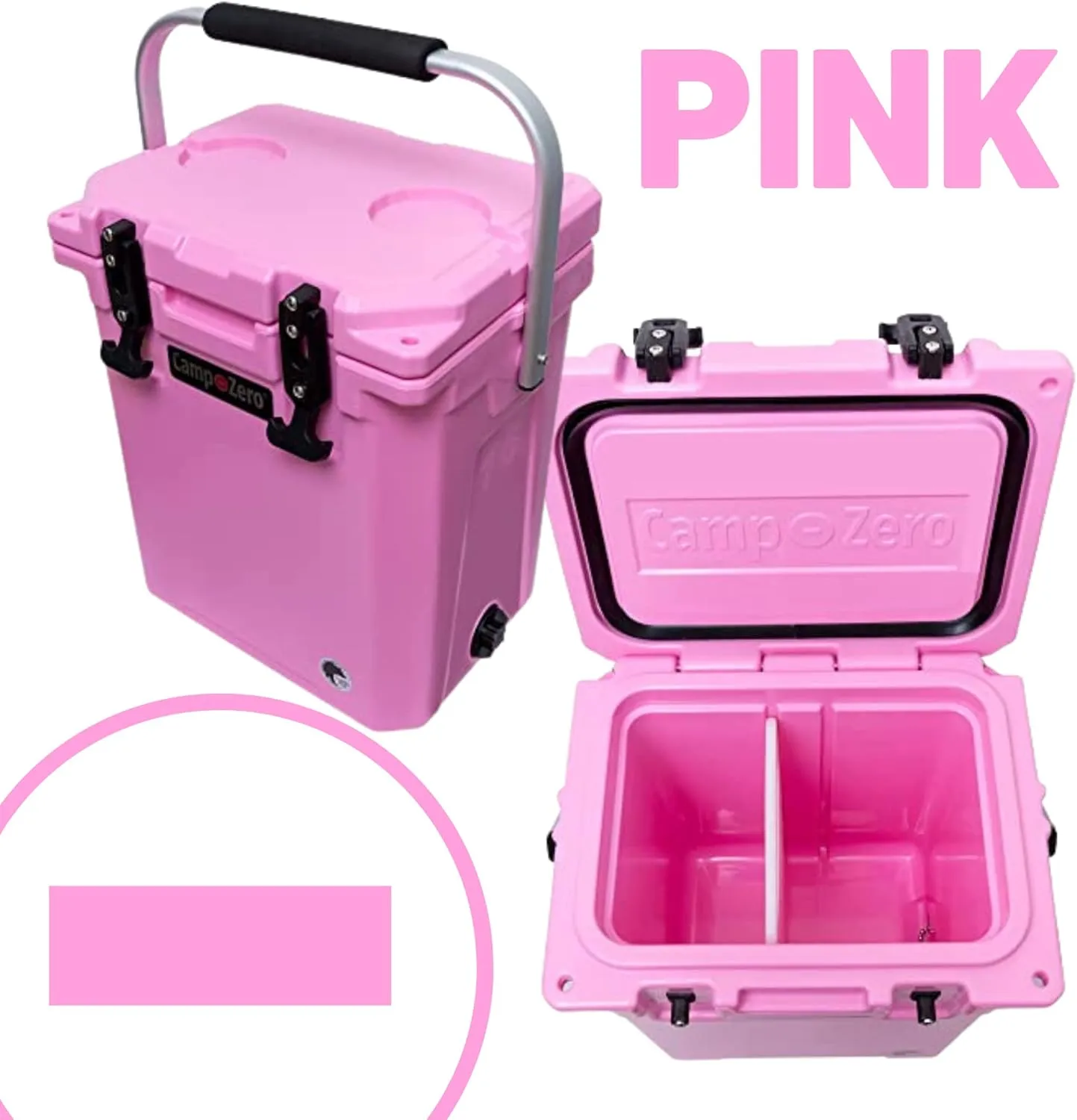 CAMP-ZERO 16L-16.9 Quart Portable Hard Cooler with Divider, Perfect for Drinks, Wine Bottles, Lunch, Beach, Picnics, Boating, Camping, Travel with 2 Molded-in Cup Holders and Folding Aluminum Handle