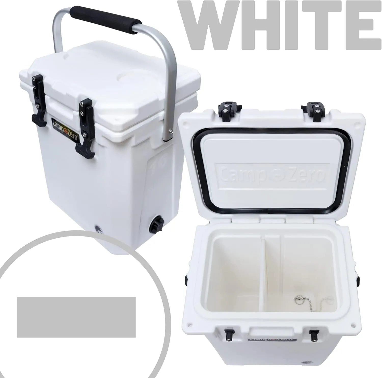 CAMP-ZERO 16L-16.9 Quart Portable Hard Cooler with Divider, Perfect for Drinks, Wine Bottles, Lunch, Beach, Picnics, Boating, Camping, Travel with 2 Molded-in Cup Holders and Folding Aluminum Handle