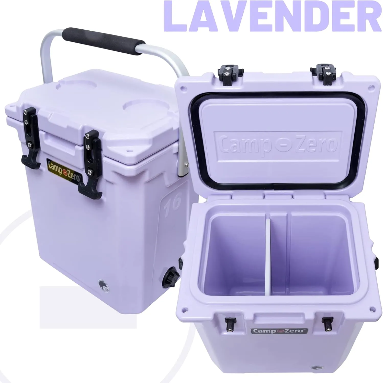 CAMP-ZERO 16L-16.9 Quart Portable Hard Cooler with Divider, Perfect for Drinks, Wine Bottles, Lunch, Beach, Picnics, Boating, Camping, Travel with 2 Molded-in Cup Holders and Folding Aluminum Handle