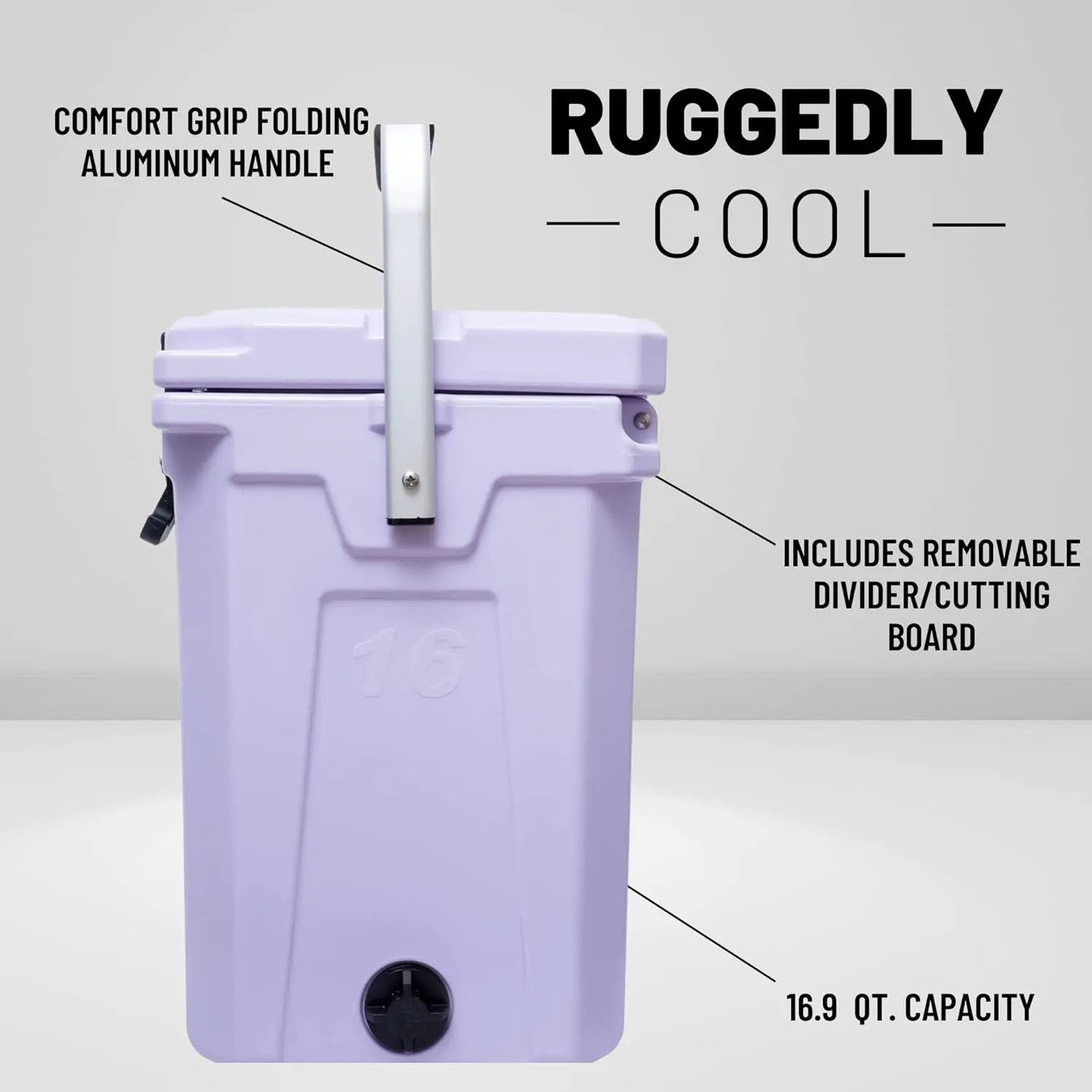 CAMP-ZERO 16L-16.9 Quart Portable Hard Cooler with Divider, Perfect for Drinks, Wine Bottles, Lunch, Beach, Picnics, Boating, Camping, Travel with 2 Molded-in Cup Holders and Folding Aluminum Handle