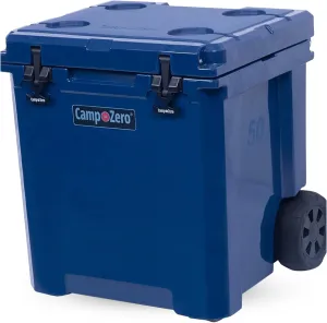 CAMP-ZERO 50L- 52 Quart Hard Cooler with Easy-Roll Oversized Wheels, Extendable Aluminum Pull Handle, Perfect Insulated Ice Chest for Beverages, Beach, Camping, Family Picnics, Fishing and Boating