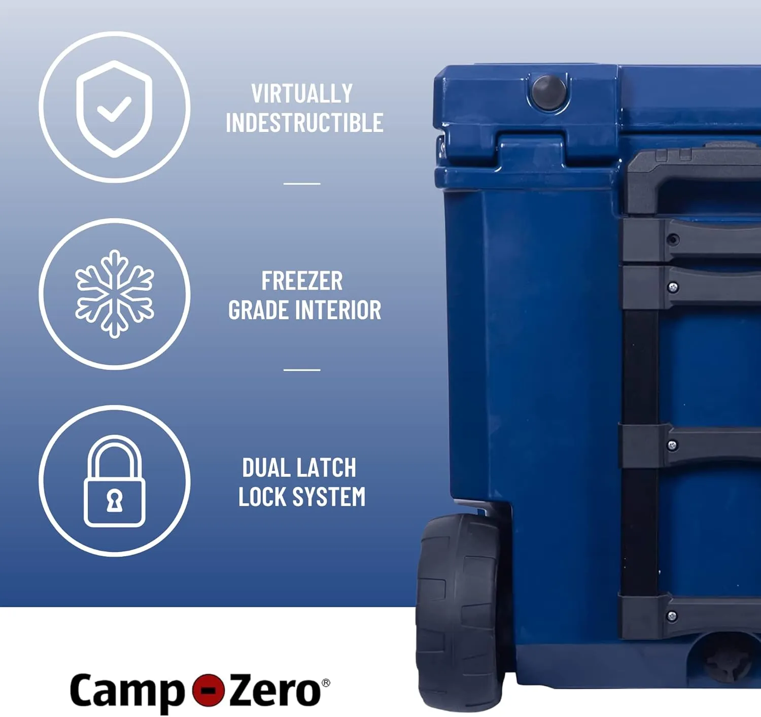 CAMP-ZERO 50L- 52 Quart Hard Cooler with Easy-Roll Oversized Wheels, Extendable Aluminum Pull Handle, Perfect Insulated Ice Chest for Beverages, Beach, Camping, Family Picnics, Fishing and Boating