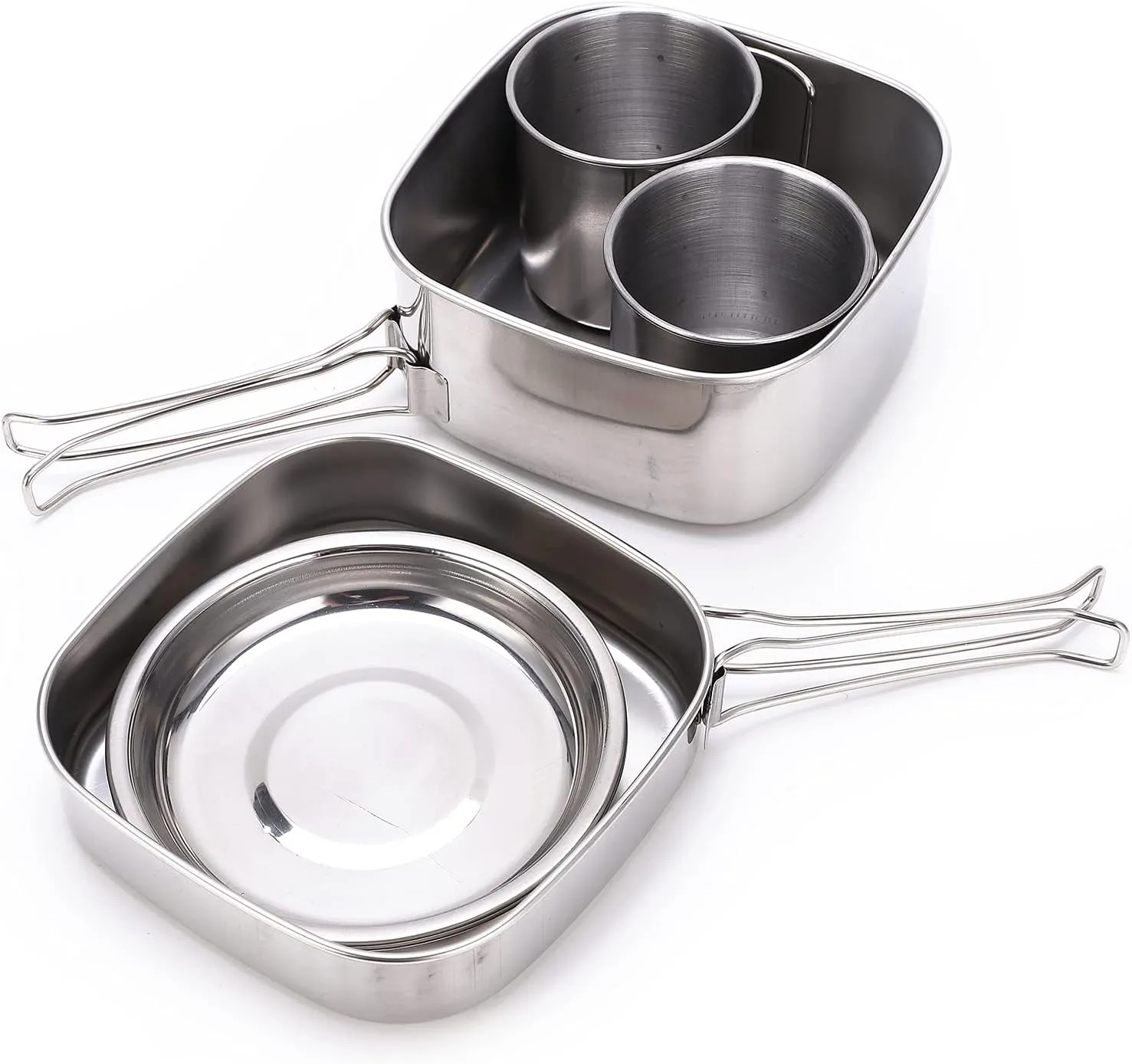 Camping Cookware Set, 6Pcs Stainless Steel Portable Hard Wearing Camp Cooking Set, Lightweight Compact Backpacking Cooking Set for Hiking Barbecues Beach