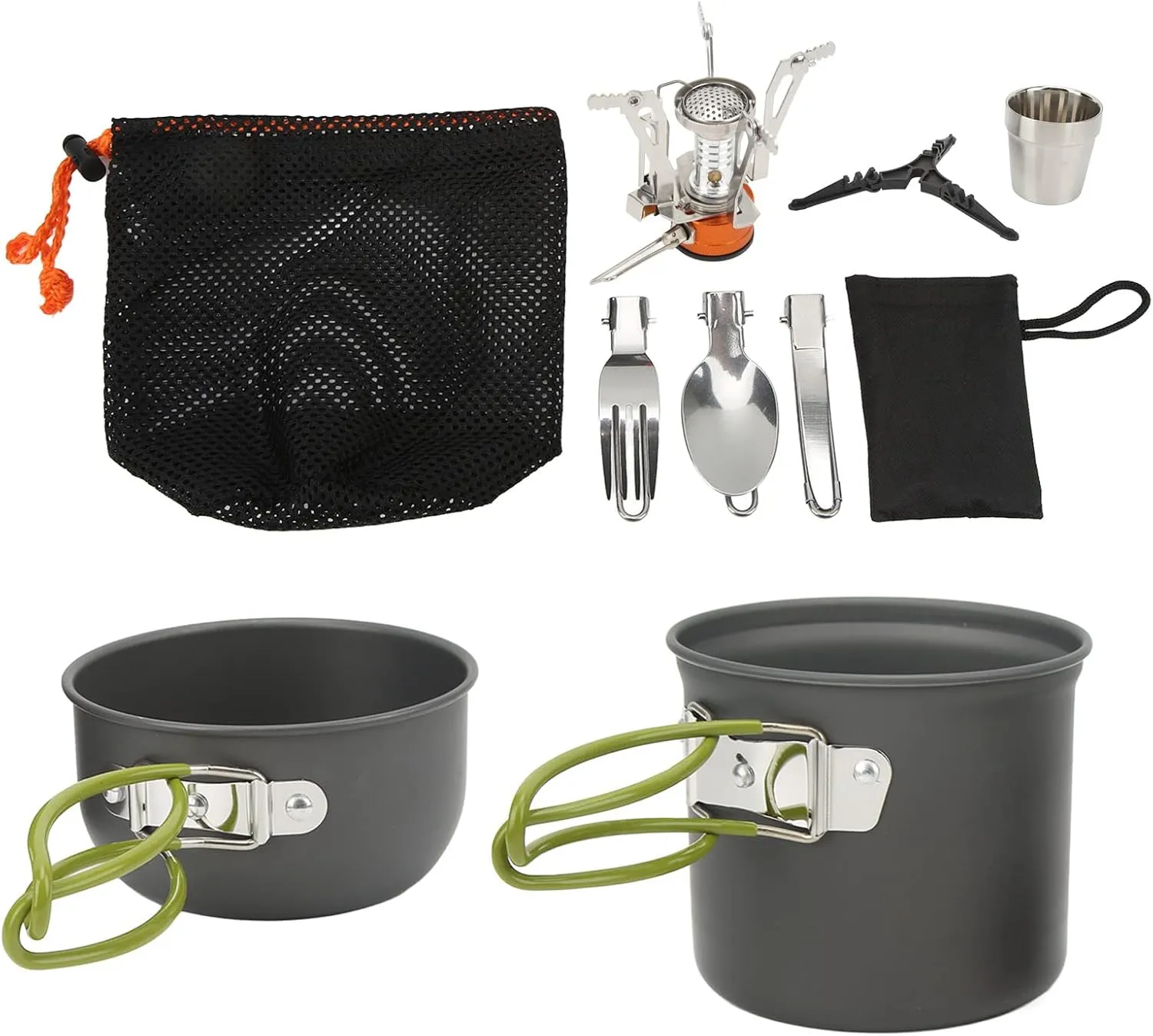 Camping Cookware Set, Multifunctional Outdoor Portable Picnic Cooking Stove Pot Folding Spoon Fork Tableware Set