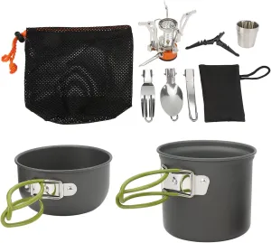 Camping Cookware Set, Multifunctional Outdoor Portable Picnic Cooking Stove Pot Folding Spoon Fork Tableware Set