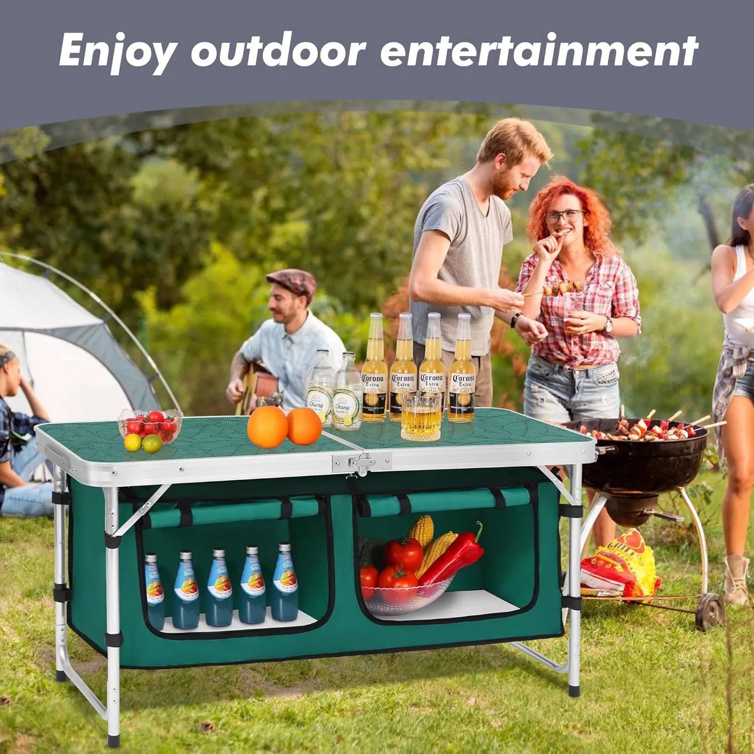 Camping Folding Aluminum Table with Adjustable Legs for Outdoor Travel Beach, Backyards, BBQ, Party and Picnic Foldable Table