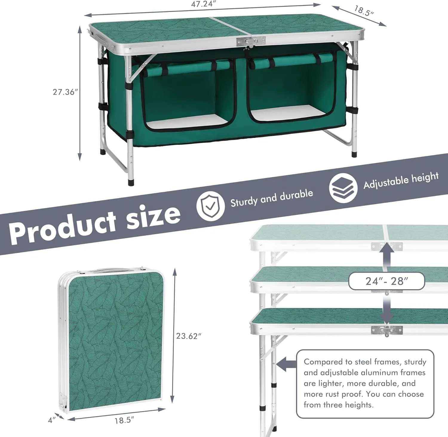 Camping Folding Aluminum Table with Adjustable Legs for Outdoor Travel Beach, Backyards, BBQ, Party and Picnic Foldable Table