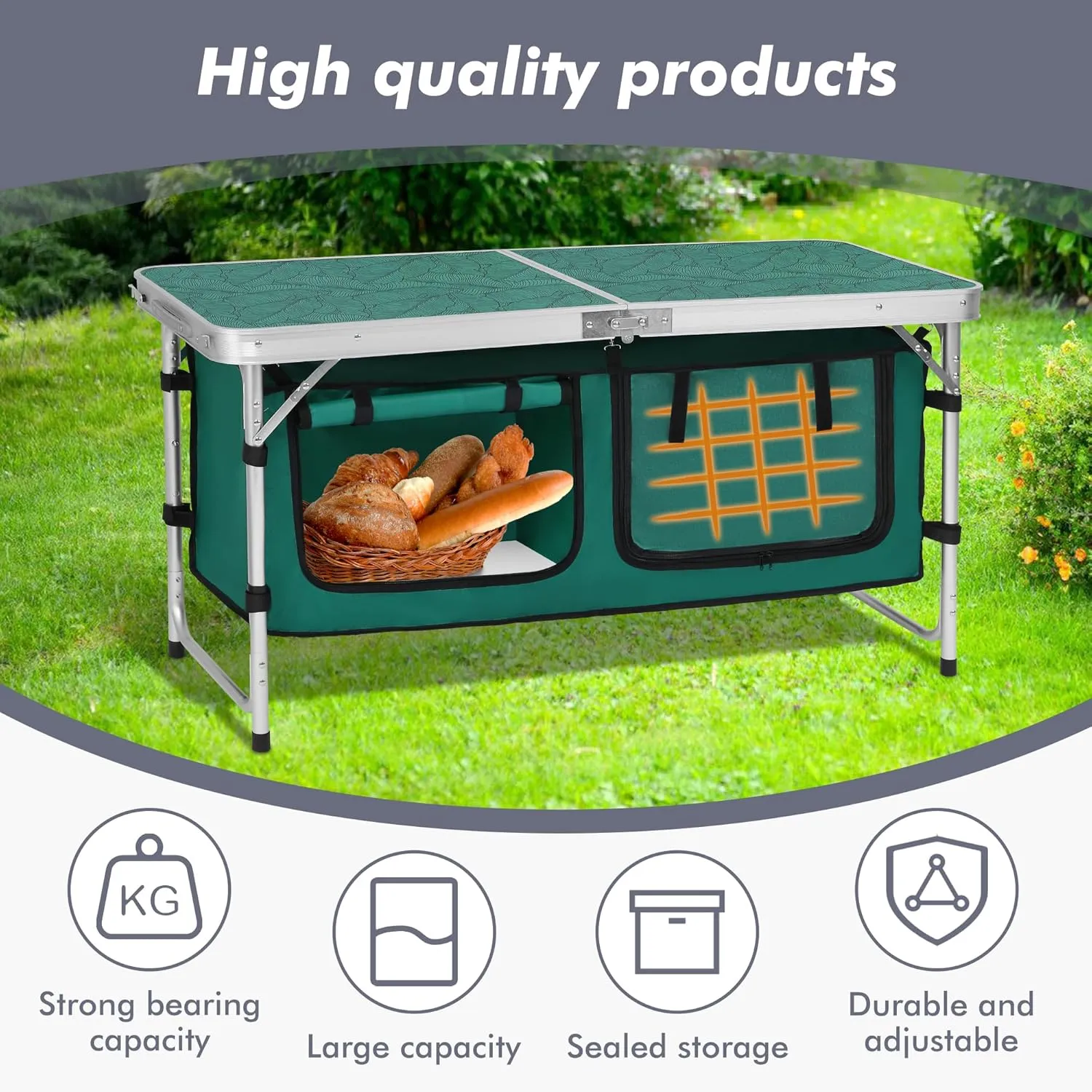 Camping Folding Aluminum Table with Adjustable Legs for Outdoor Travel Beach, Backyards, BBQ, Party and Picnic Foldable Table