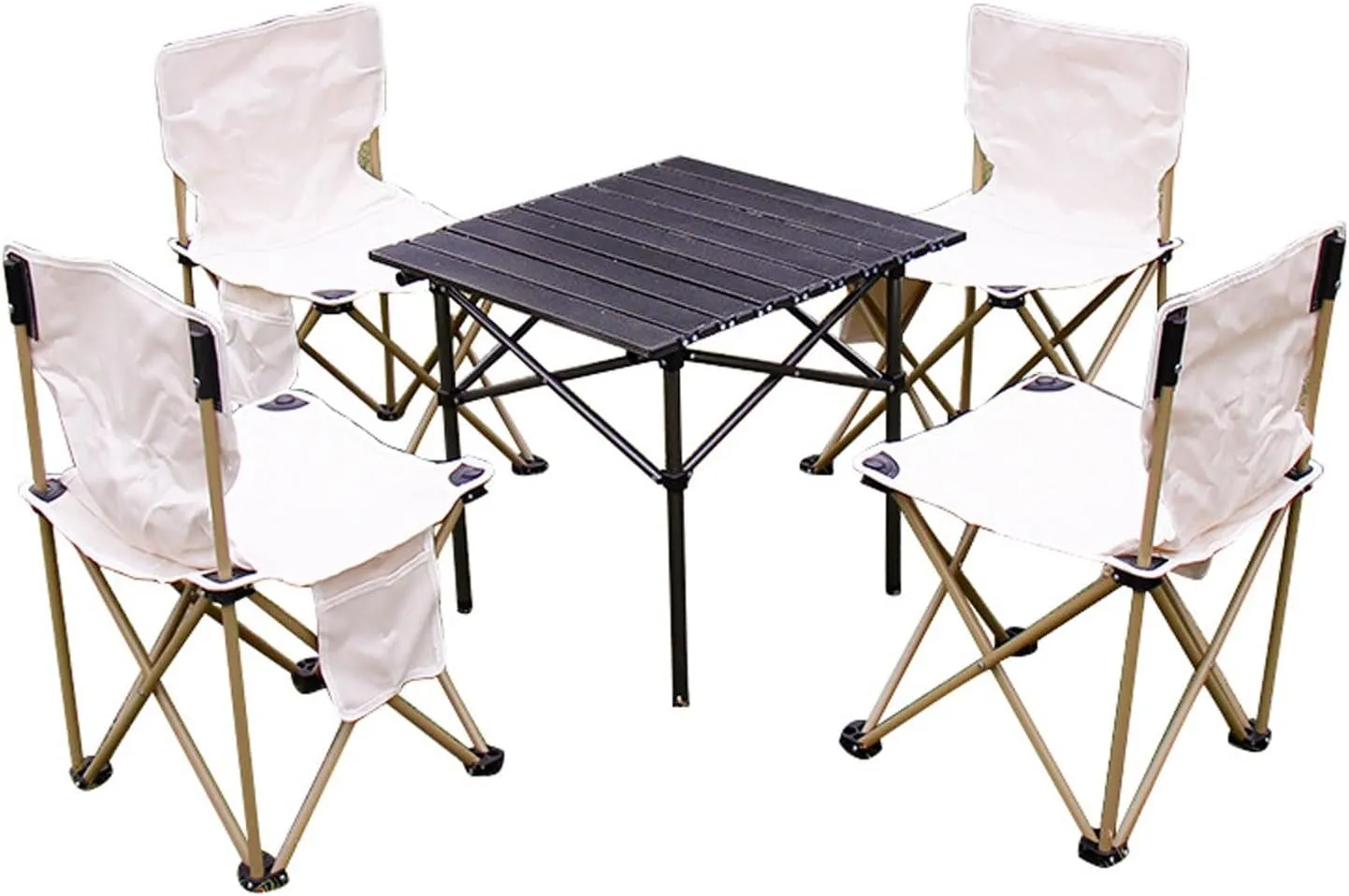 Camping Folding Table and airs Set, Aluminum Table with Aluminium Roll-up Table Top, Portable Foldable airs with Easy Carrying Bag for Indoor, Outdoor