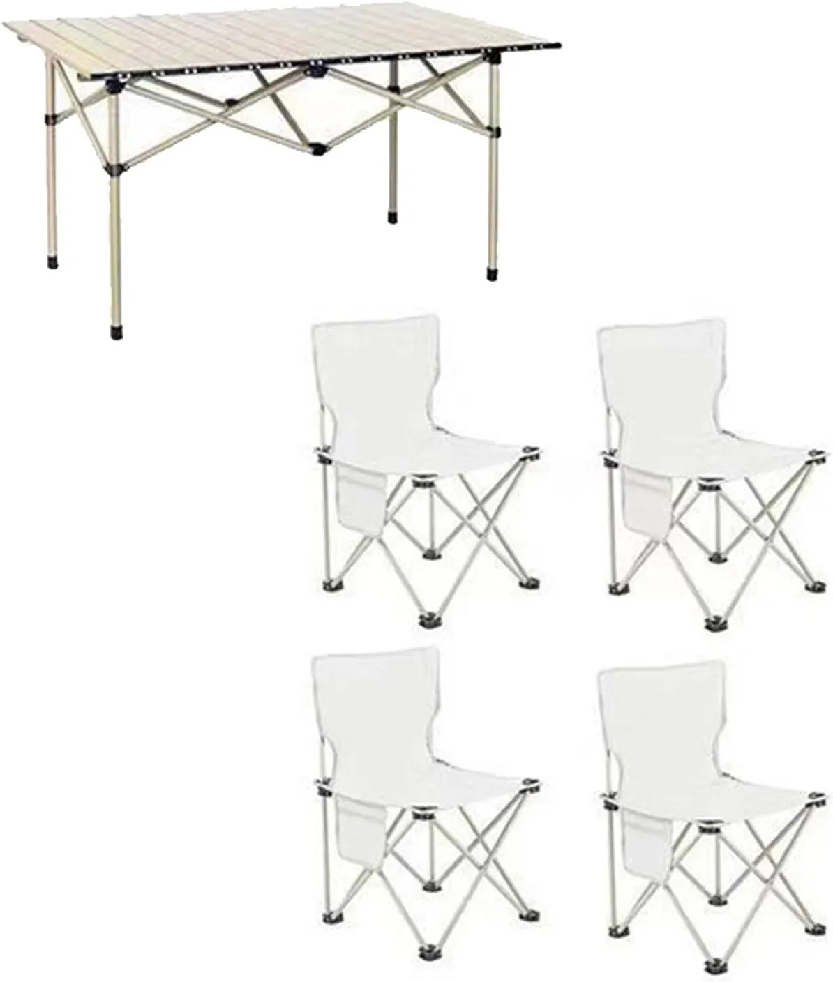 Camping Folding Table and airs Set, Aluminum Table with Aluminium Roll-up Table Top, Portable Foldable airs with Easy Carrying Bag for Indoor, Outdoor