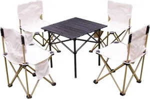 Camping Folding Table and airs Set, Aluminum Table with Aluminium Roll-up Table Top, Portable Foldable airs with Easy Carrying Bag for Indoor, Outdoor
