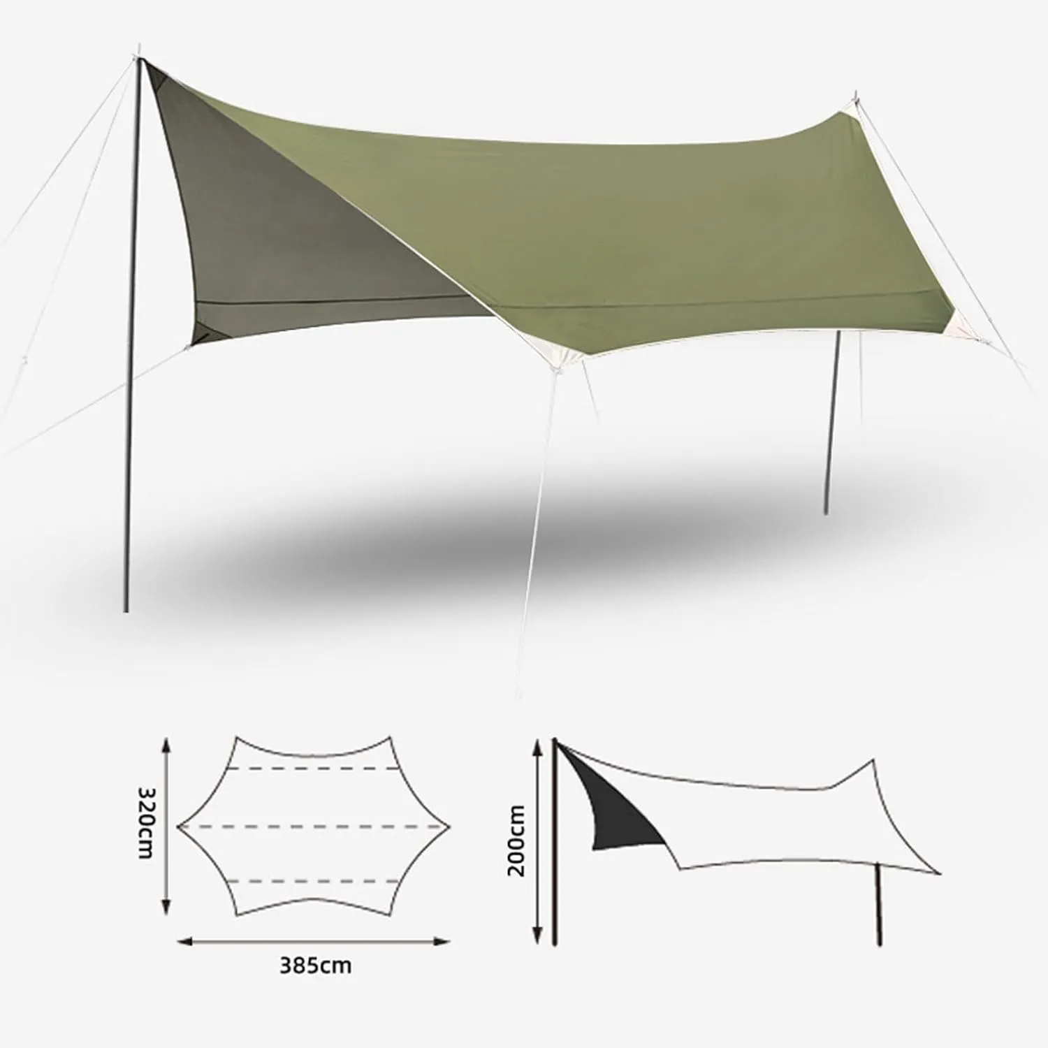 Camping Fur Set of 4 with 2 airs, 1 Table and 1 Shade Cloth, Outdoor Collapsible airs and Table with Carrying Bag and Aluminium Roll-up Top, Easy to Carry