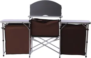 Camping Kitchen Station Folding Grill Table with 26'' Tabletop 2 Side Tables Detachable Windscreen, Portable Camp Cook Outdoor Prep Station for Backyard BBQ Picnic