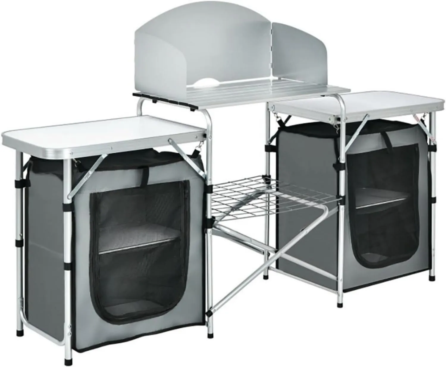 Camping Kitchen Table, Folding Camping Table, Aluminum Portable Tables with Storage Organizer for Outdoor, Beach, BBQ, Picnic, Cooking, Indoor, Office, Gray