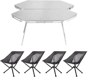 Camping Splicing Table Set with Chairs, Outdoor Camping Folding Table Chair Set Portable Beach Table Foldable Chiars for Camping, Picnic, Travel, RV
