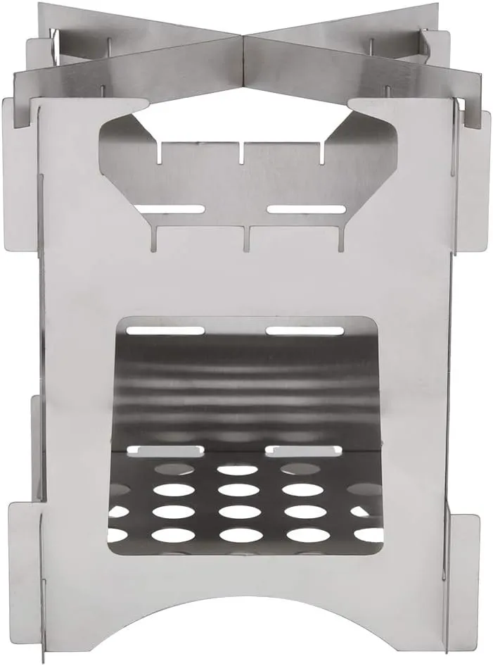 Camping Stove, Portable Stainless Steel Folding Wood Burning Stove with Canvas Bag, Folding Survival Stove Mini Cooker for Outdoor Camping Travel Hiking Picnic