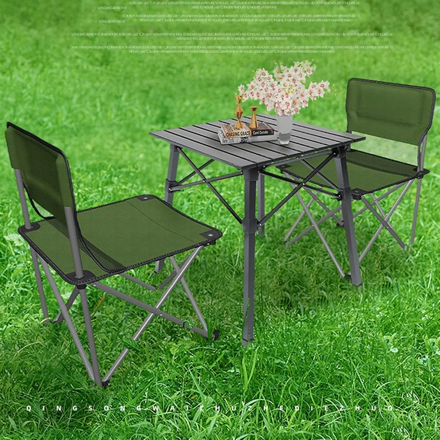 Camping Table Chairs Portable Folding Table and Chair Set, Aluminum Outdoor Picnic Table, Suitable for Courtyard Barbecue Travel (Color : Khaki)