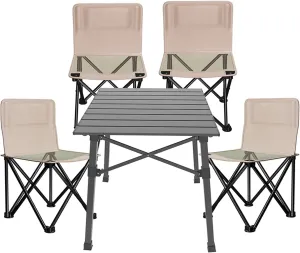 Camping Table Chairs Portable Folding Table and Chair Set, Aluminum Outdoor Picnic Table, Suitable for Courtyard Barbecue Travel (Color : Khaki)