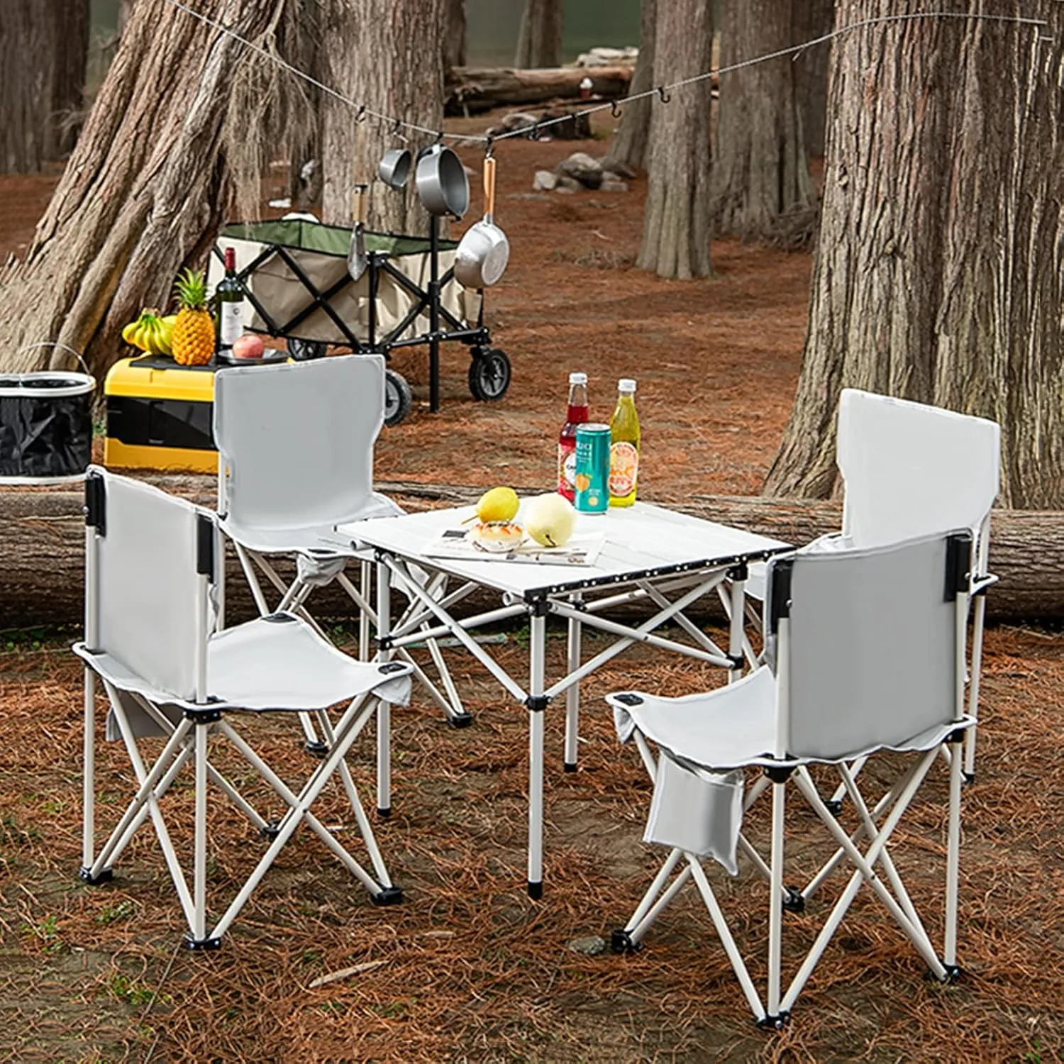 Camping Table Chairs Portable Outdoor and Chair Set, Ultra-Light and Durable Aluminum Alloy Picnic Table, Suitable for Car Travel Beach Fishing