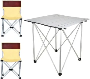 Camping Table Chairs Portable Outdoor Folding Table and Chair Set, Roll Aluminum Camping Picnic Table, Suitable for Car, Beach, Fishing (Color : 3-Piece Set)