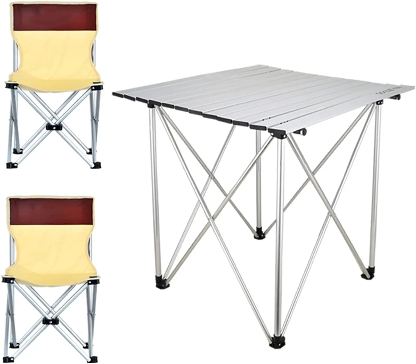 Camping Table Chairs Portable Outdoor Folding Table and Chair Set, Roll Aluminum Camping Picnic Table, Suitable for Car, Beach, Fishing (Color : 3-Piece Set)